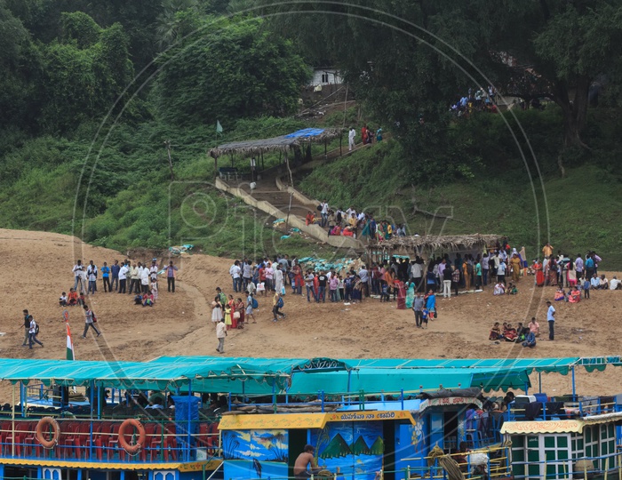 People on the bank of river Godavari.