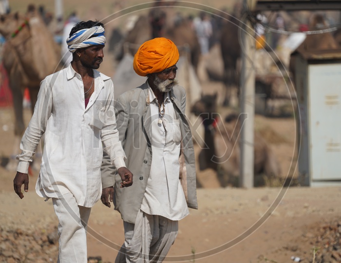 Local People Of Pushkar With Turbans weared To  their Heads In Pushkar