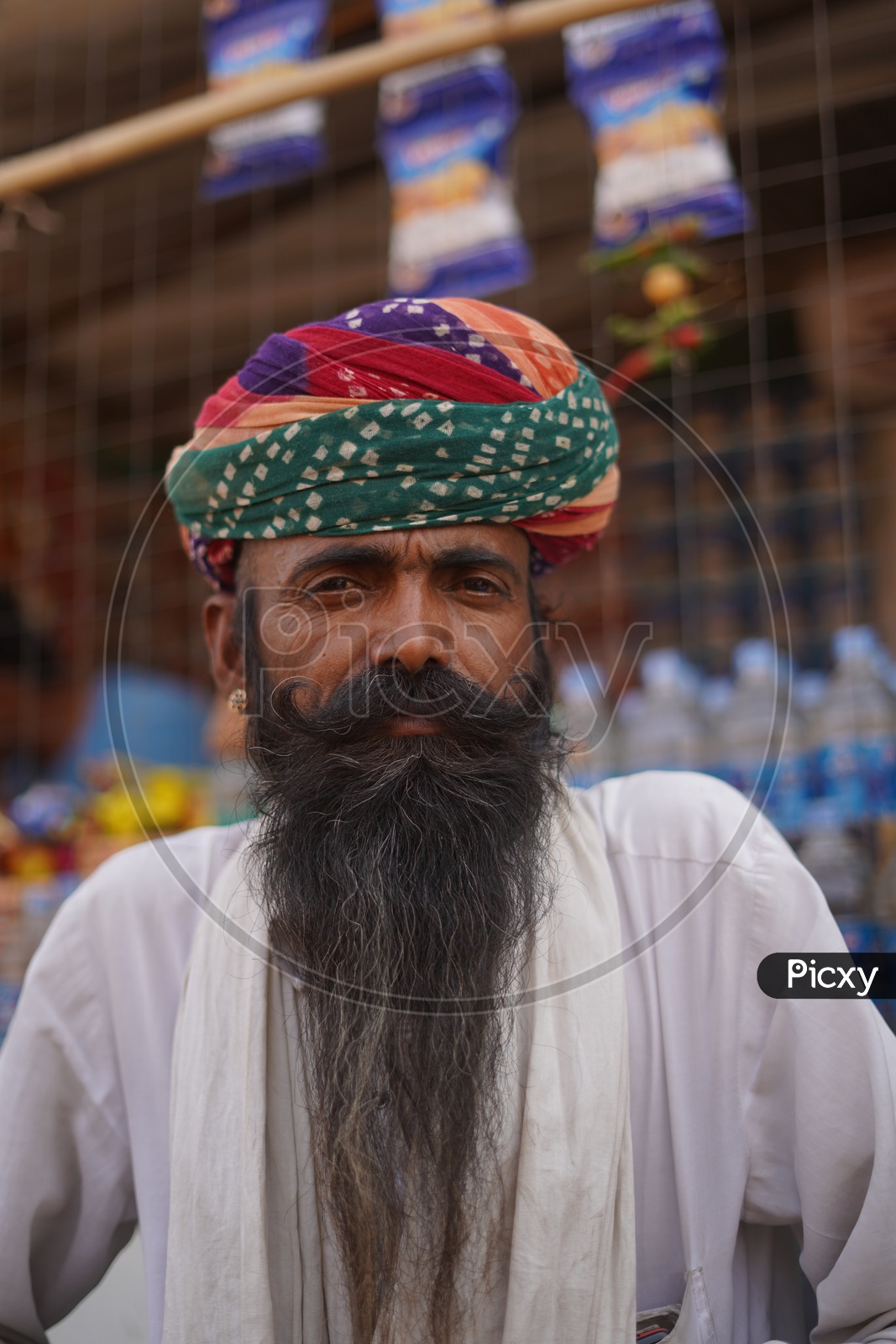 Potrait of a Rajsthani Man With Turban and long Beard