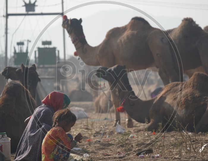 A Mother and Daughter  in Pushkar Camel Fair