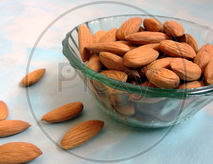 Almonds  with a blue background!