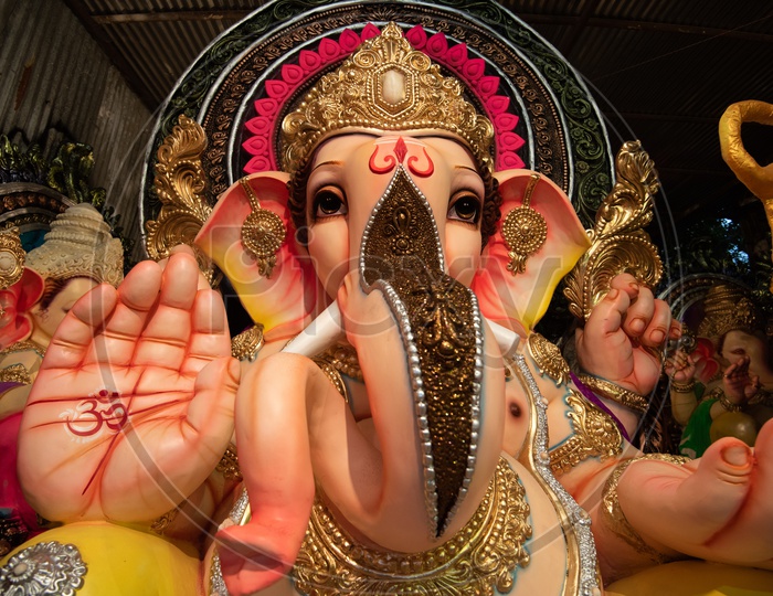 Indian Hindu God Ganesh idol Closeup Shot Presenting  Elephant Headed God