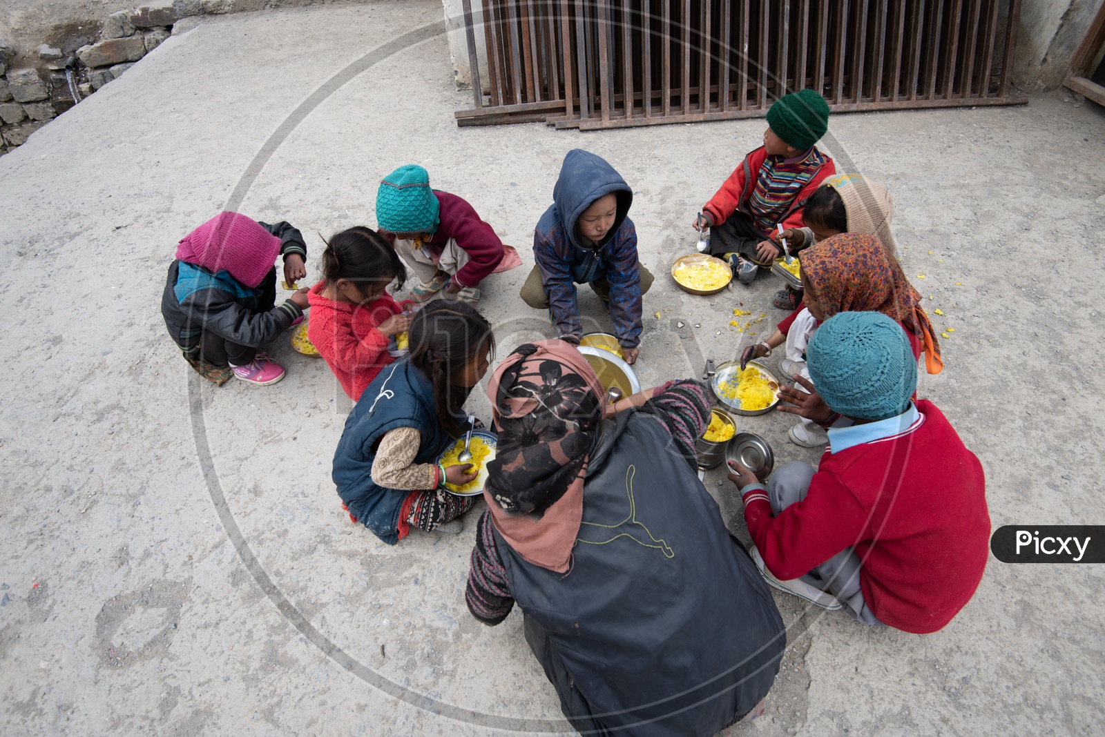 Kids having their food ,Spiti Valley