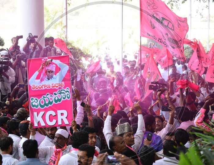 TRS Party Supporters Celebrating in TRS Bhavan After Winning  In Telangana General Elections 2018