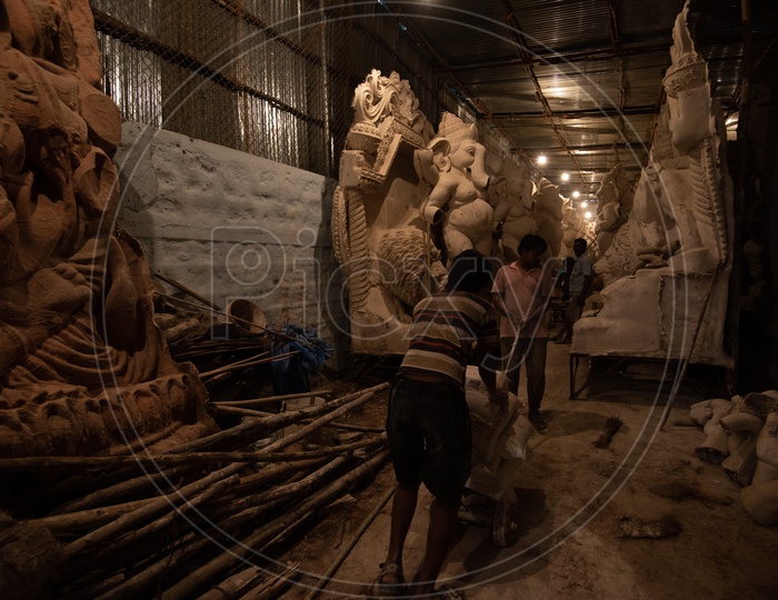 Artist making Ganesh Idols For Festival of Elephant Headed God in India