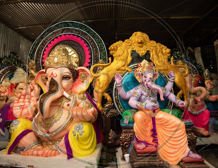 Indian Hindu God Ganesh idols  Prepared For Festival Ganesh Chathurdhi