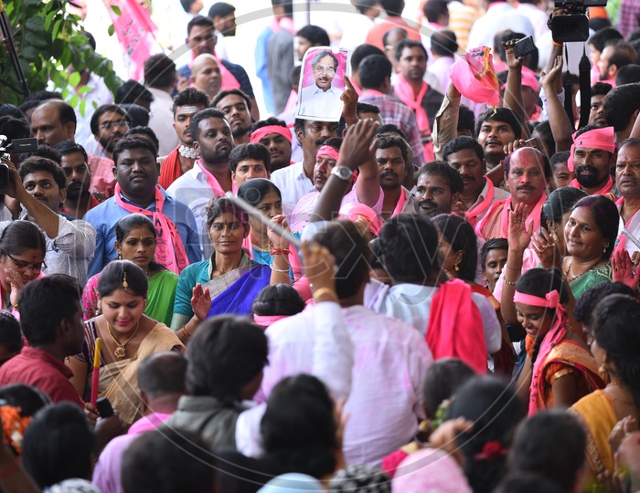 TRS Party Supporters Celebrating in TRS Bhavan After Winning  In Telangana General Elections 2018