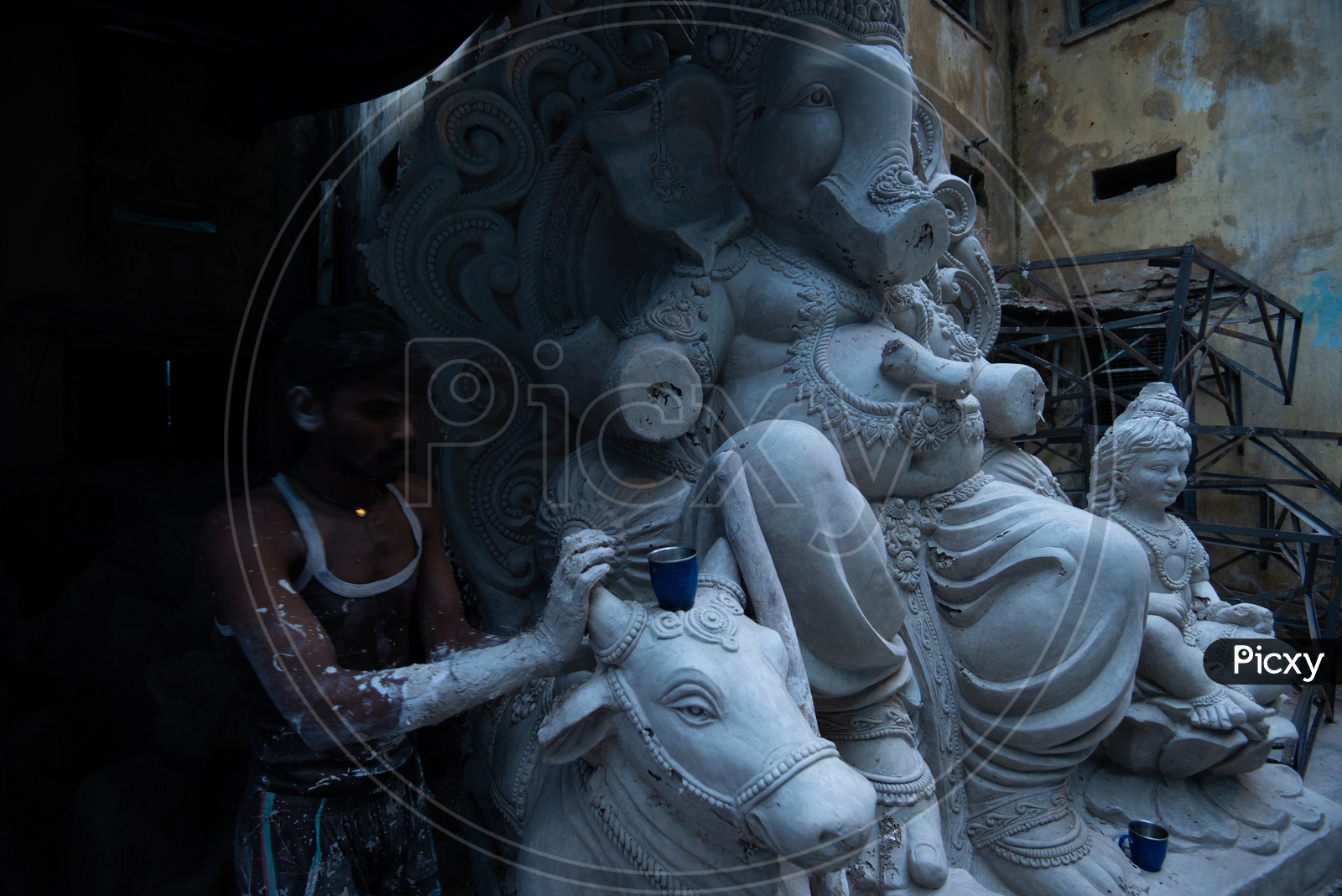 Artists Crafting Ganesh idols of Elephant Headed Hindu God