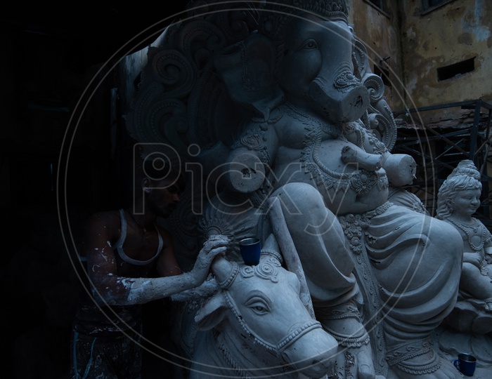Artists Crafting Ganesh idols of Elephant Headed Hindu God