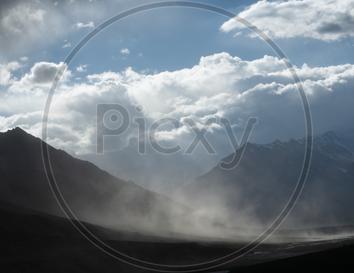 A Lake With Smog Over  The  Water in Ladakh / Beautiful Scenic  View of Lake valleys In Ladakh