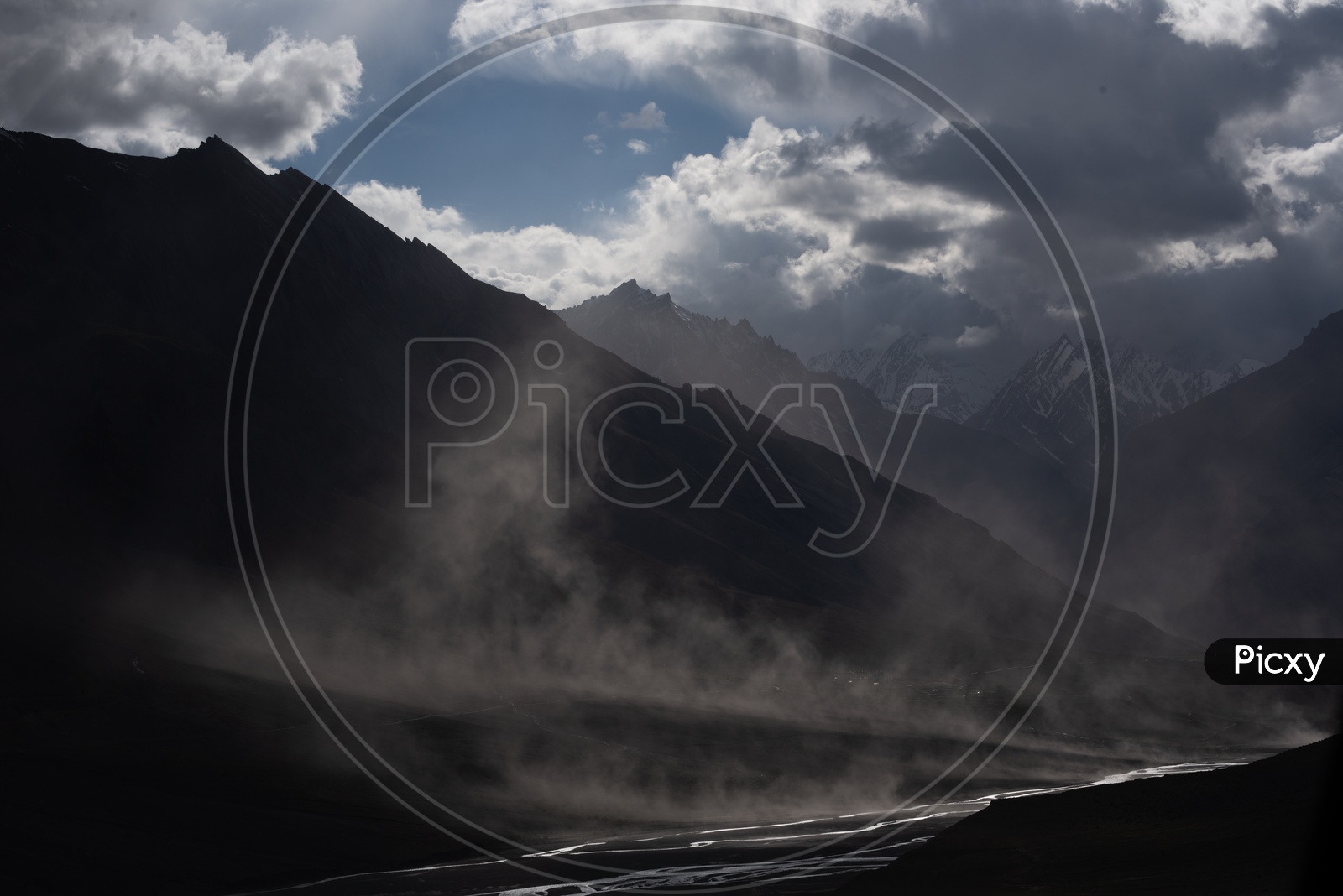 Mountain Valleys With Lake and Smog Over Water a Scenic View Of ladakh
