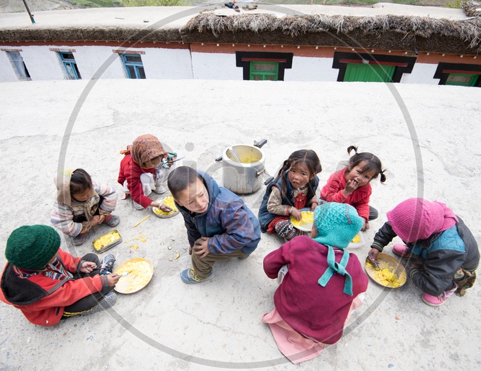Kids having their food ,Spiti Valley