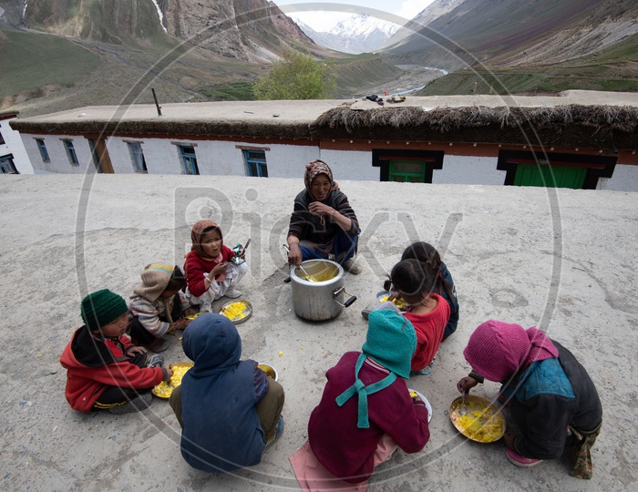 School kids Having Their Lunch  in Leh / ladakh