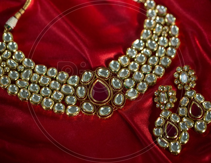 Indian Traditionally Made Neclace With Ear ring Set  Closeup Shot