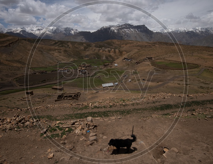 Beautiful Views Of Leh / Ladakh with Mountains and barn Lands Representing Livelihood of Himachal Pradesh