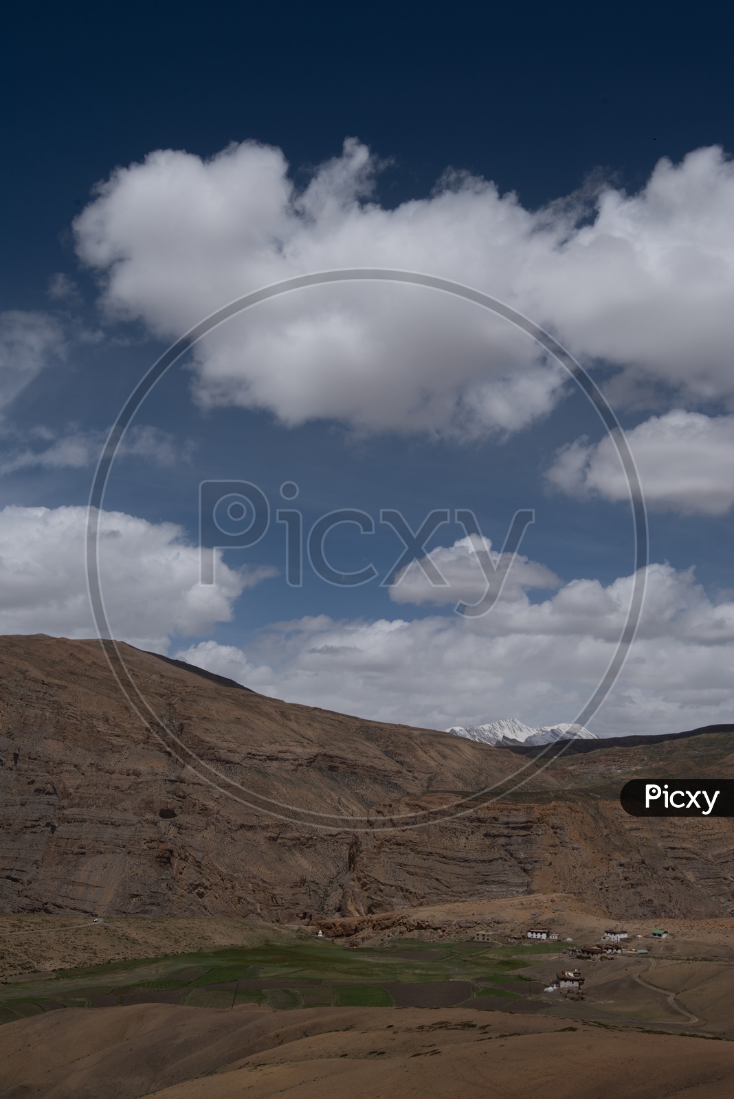 Valley Views of leh / ladakh with Mountains and Dunes With Blue sky and Clouds In Backdrop