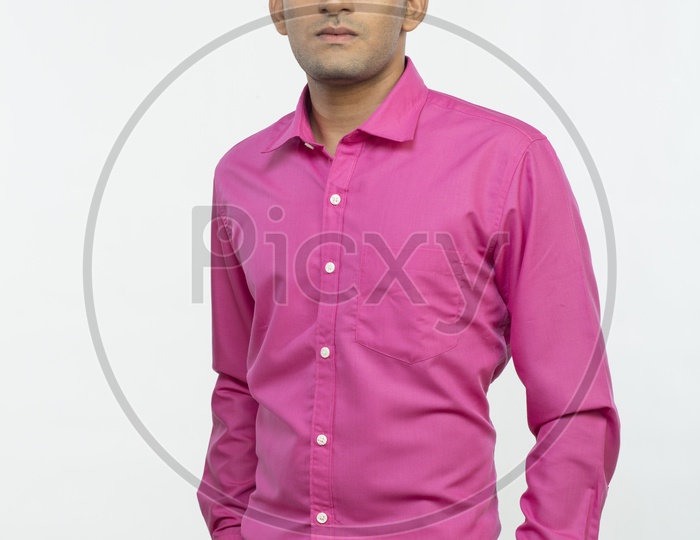 Indian Man in Pink Formal Wear on an Isolated White Background