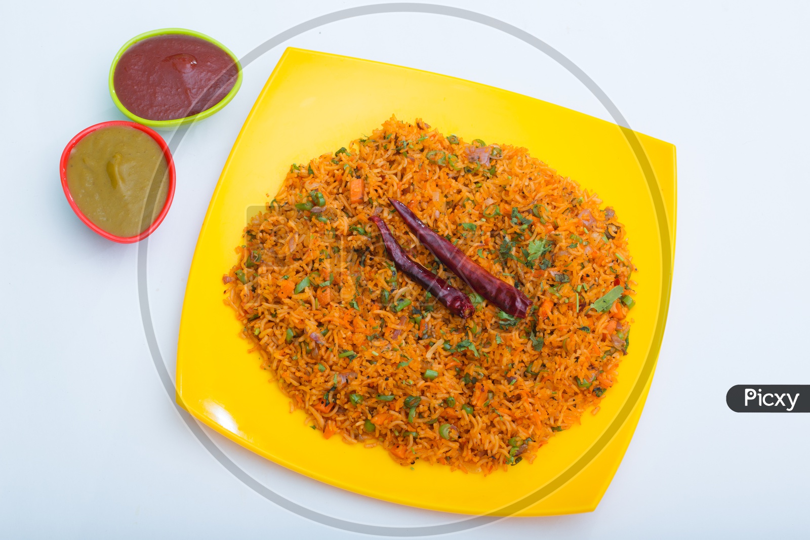 Chinese Fried Rice in a Plate Presentation Composition Shot with White Background