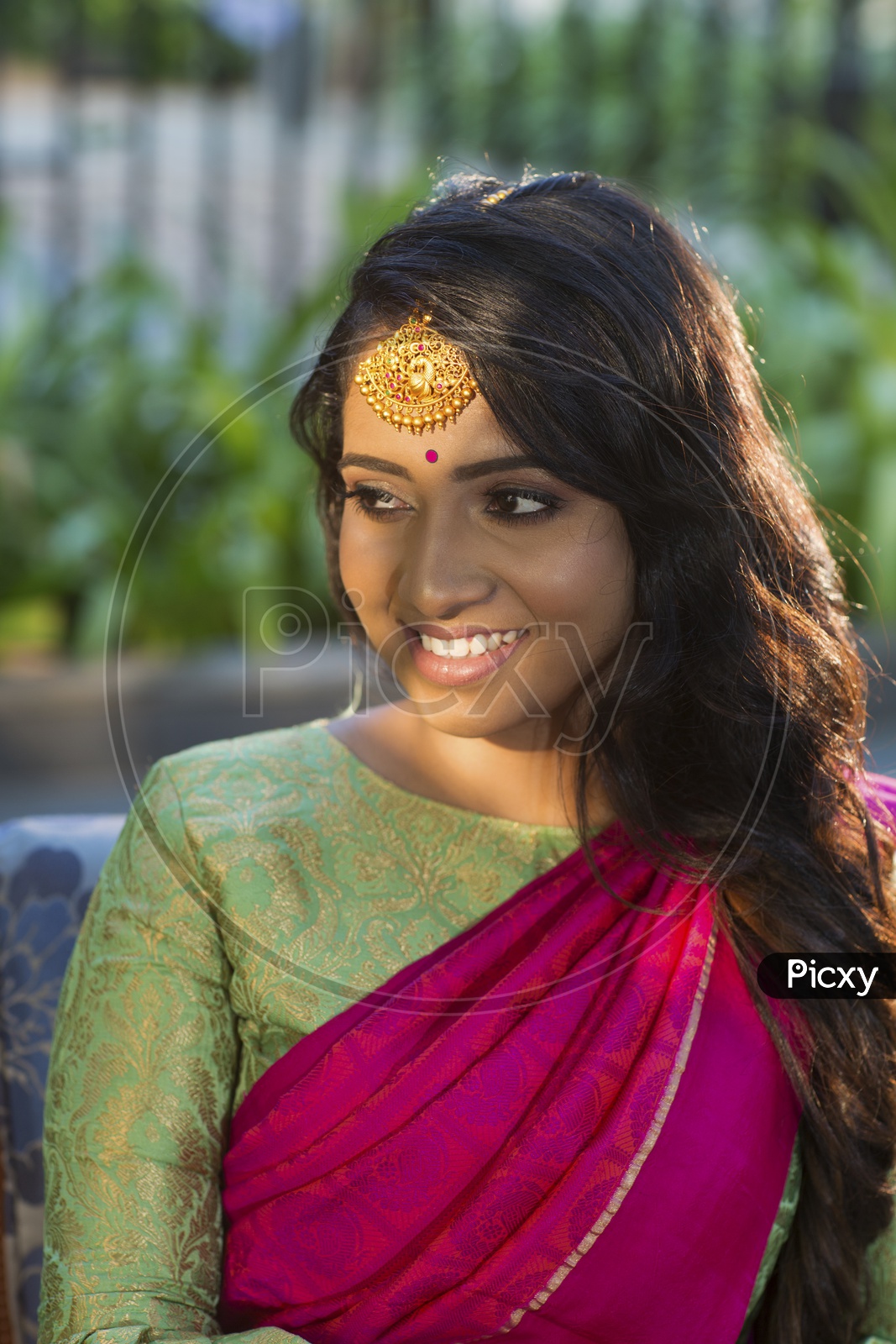 Indian  smiling Female Model in Saree with Jewellery