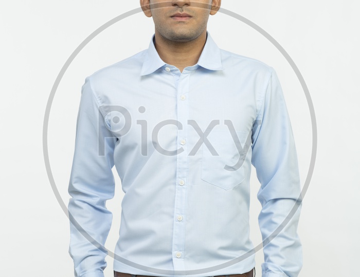 Indian Man in Sky Blue Formal Wear on an Isolated White Background