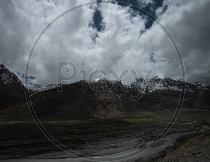 Beautiful Landscape of Snow Capped Mountains, Spiti Valley
