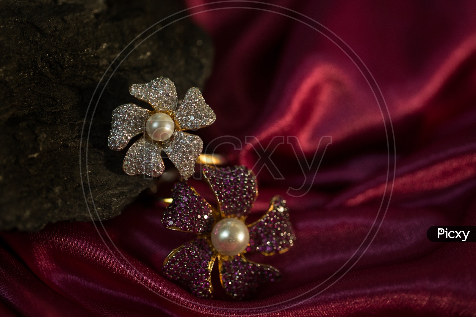 Indian Gold Jewellery  traditional Ring with a  Pearl in Middle   Closeup Shot