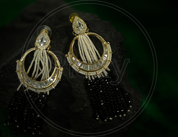 Indian Made Traditional Design For Bridal Collection Ear Ring Set / Jhumka  Closeup Shot