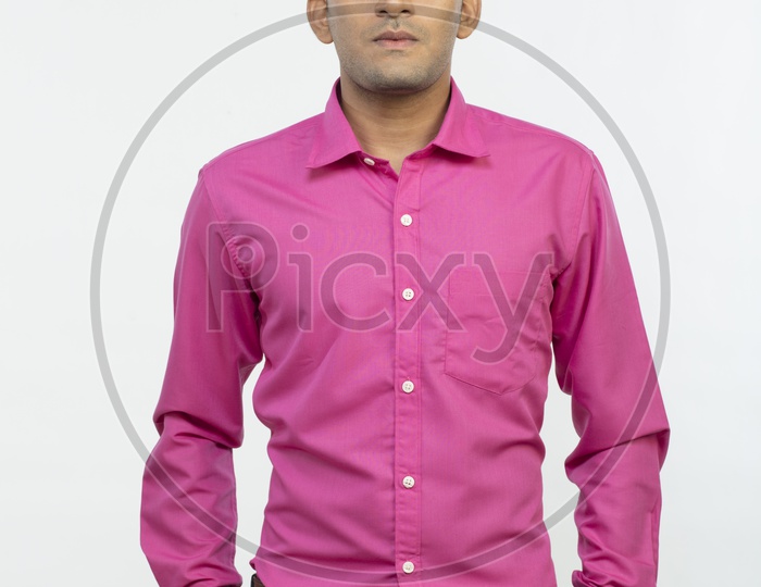 Indian Man in Pink Formal Wear on an Isolated White Background