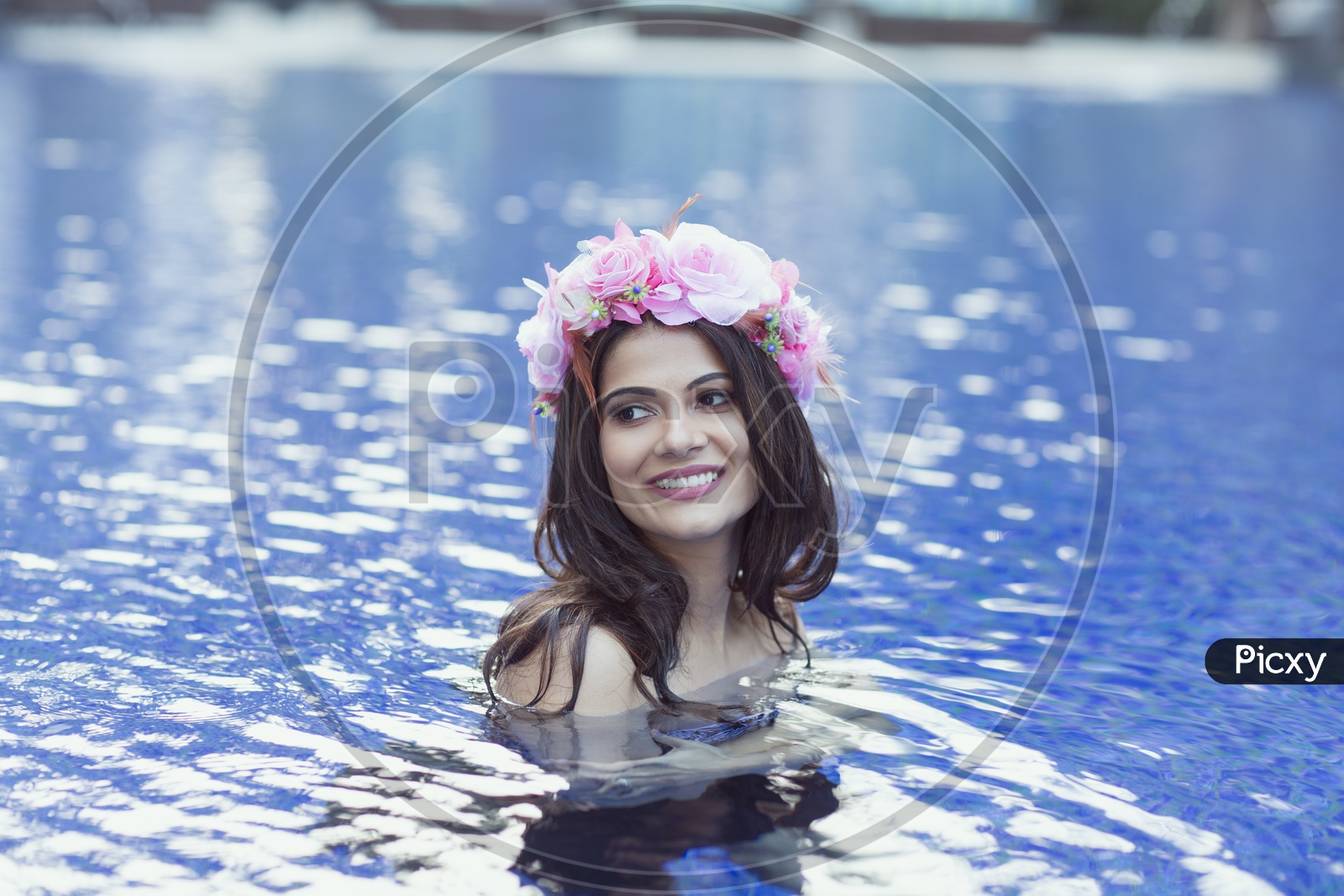 Indian Female Model in Swimsuit in Swimming Pool