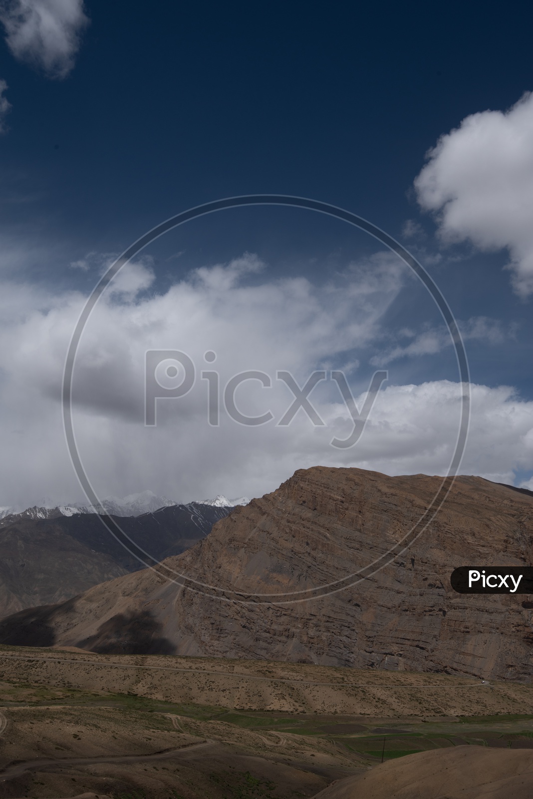 Valley Views of leh / ladakh with Mountains and Dunes With Blue sky and Clouds In Backdrop