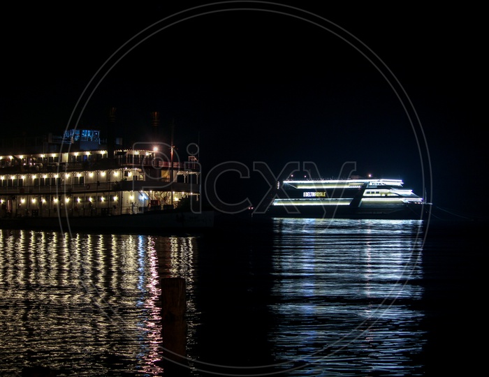 A Cruise Ship Spotted In Sea Water in Goa at Night