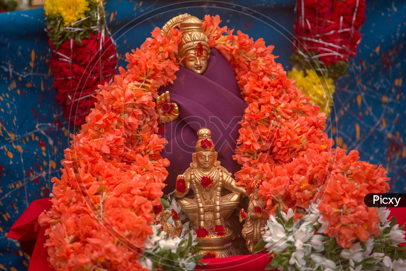 ayyappa swami pooja / Ayyappa Swamy idol covered with flowers