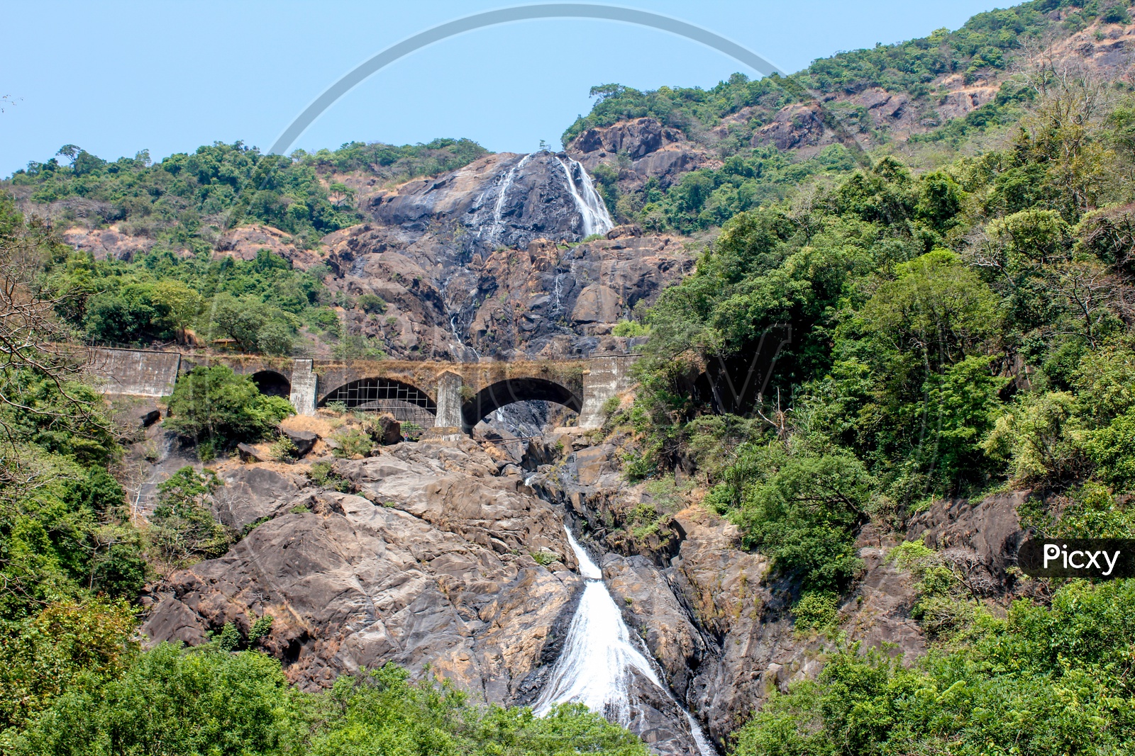Dudhsagar Falls , water Falls From Rocky hills In Goa
