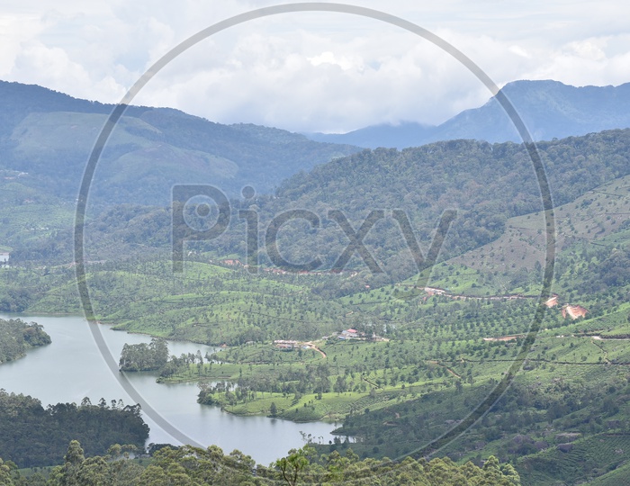 Beautiful Landscape of Munnar mountains with river flowing