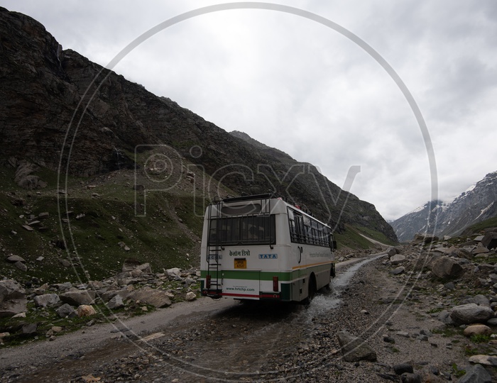 A Himachal Road  Transport Corporation  Vehicle On Valley Roads Of  Leh / Ladakh