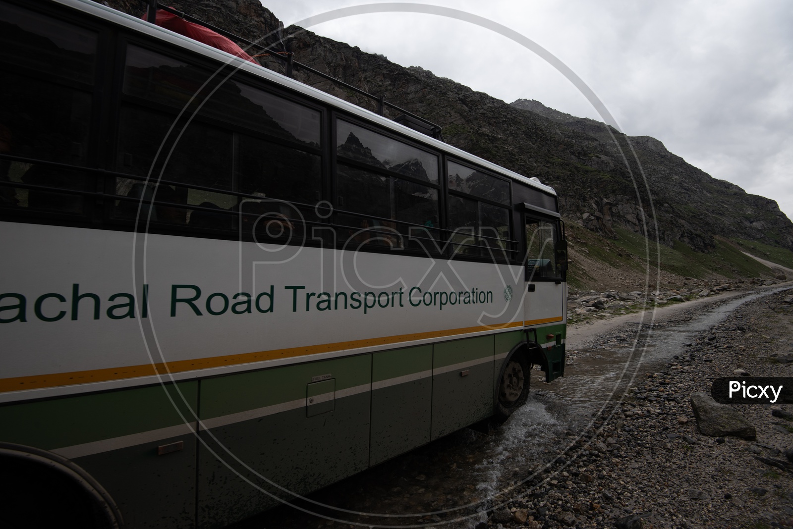 A Himachal Road  Transport Corporation  Vehicle On Valley Roads Of  Leh / Ladakh