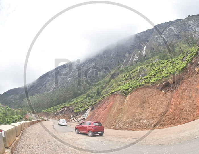 Beautiful Landscape of Munnar mountains with roadways in the foreground