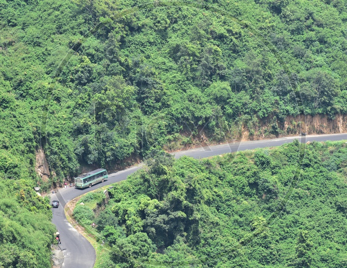 Bus Traveling on Ghat Road
