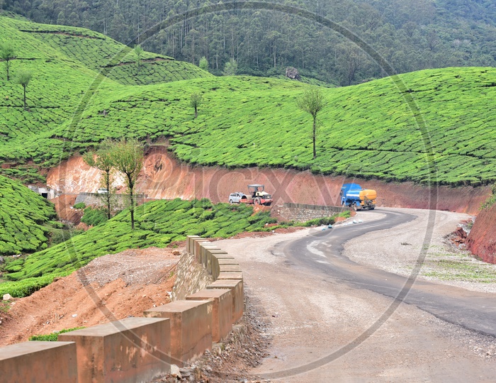 A beautiful View of Ghat Roads and Tea Plantation in Munnar