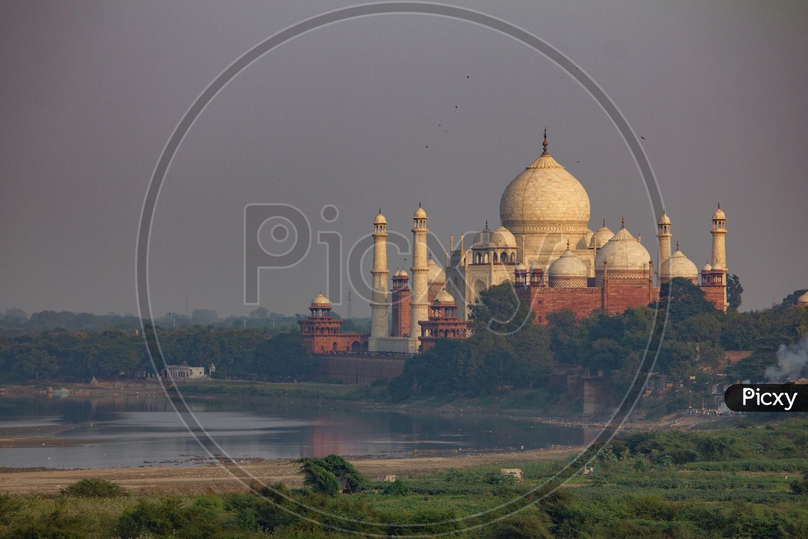 Taj Mahal with River Yamuna in the back side