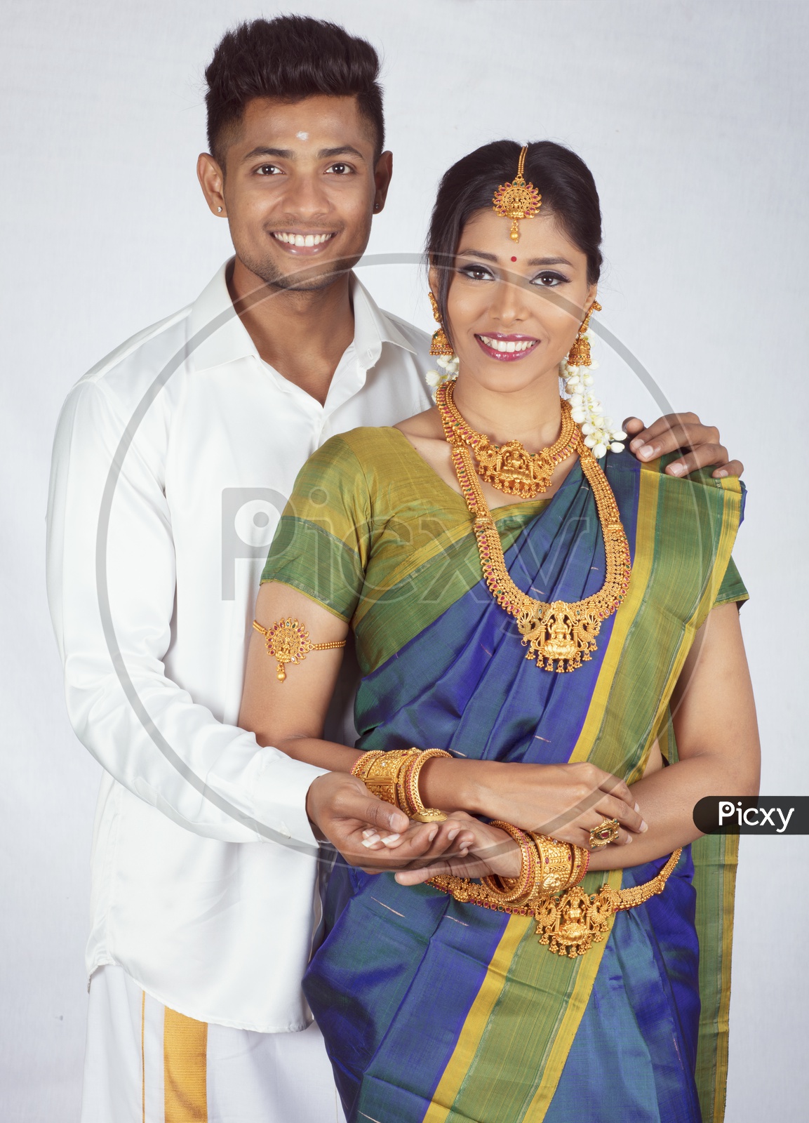 Traditional Indian Couple - Man/Male, Female/Woman Models - White background