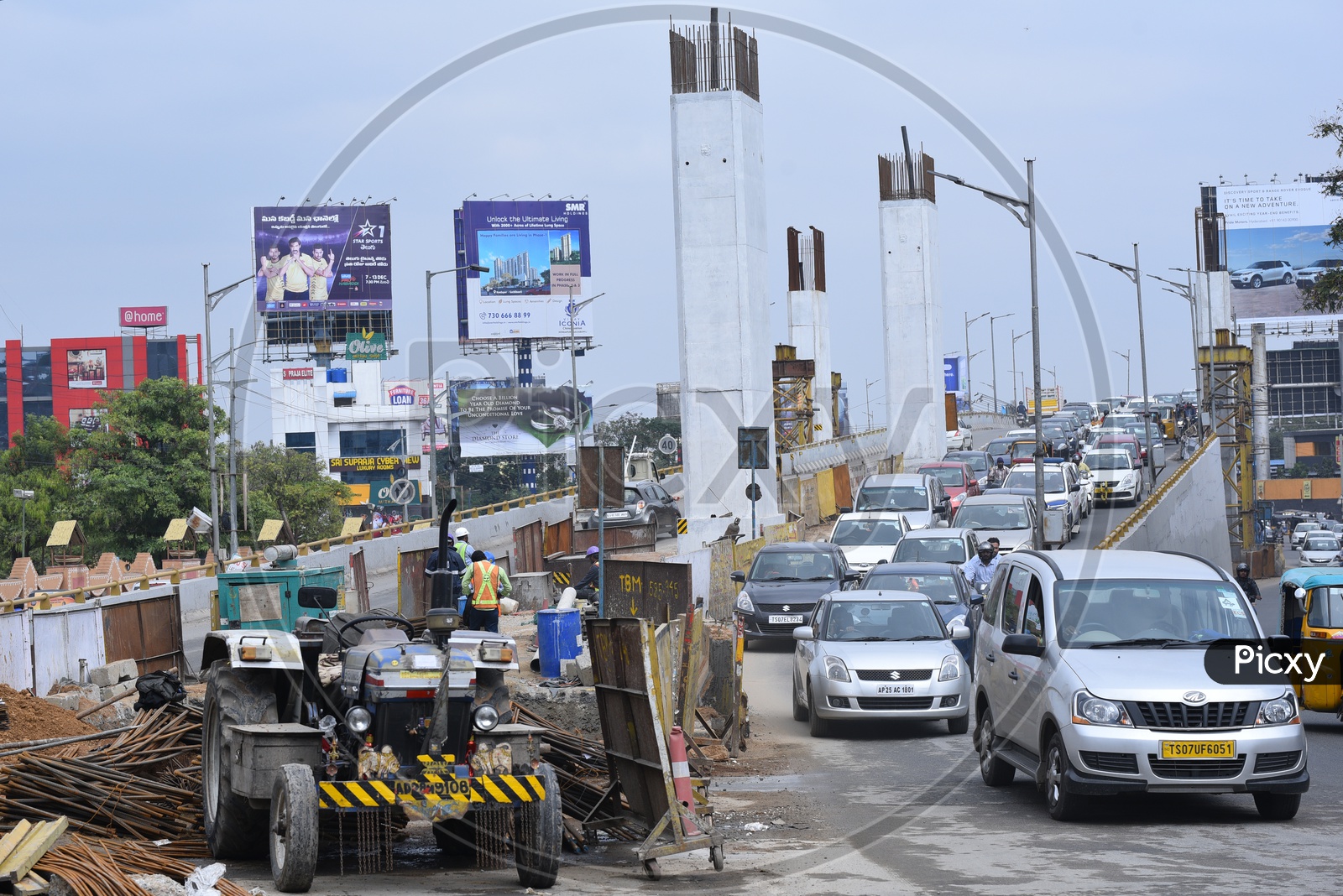 Metro Works at a Flyover Near Cyber towers in Hyderabad