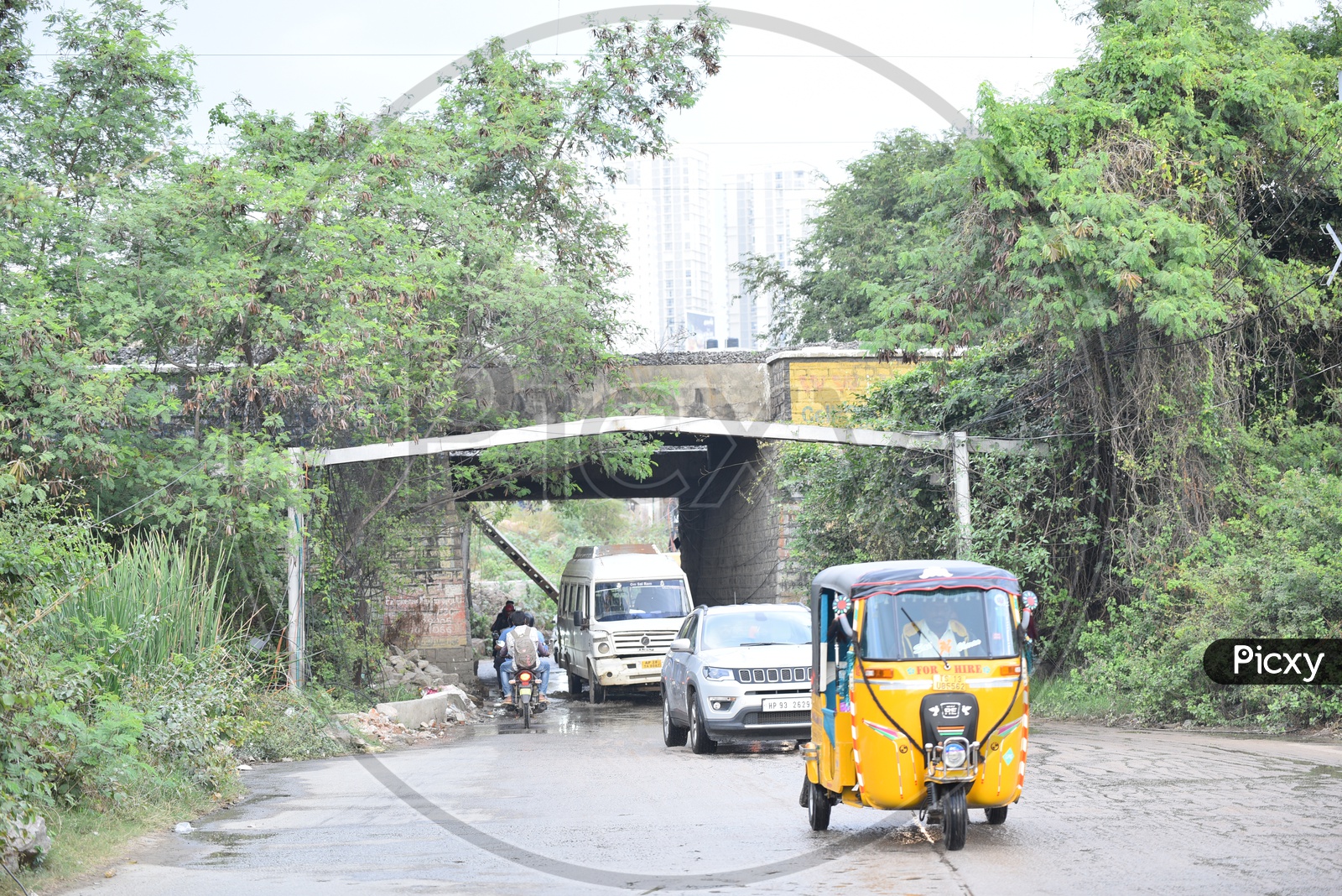 Vehicles Passing By a Railway Underpass in Hyderabad