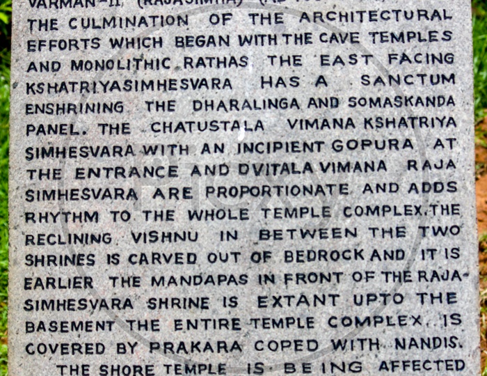 Inscription at the Shore Temple of Mahabalipuram