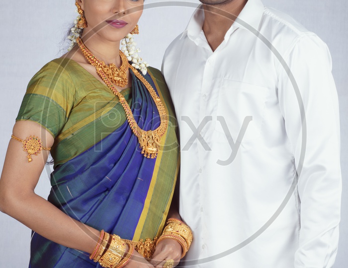 Traditional Indian Couple - Man/Male, Female/Woman Models - White background