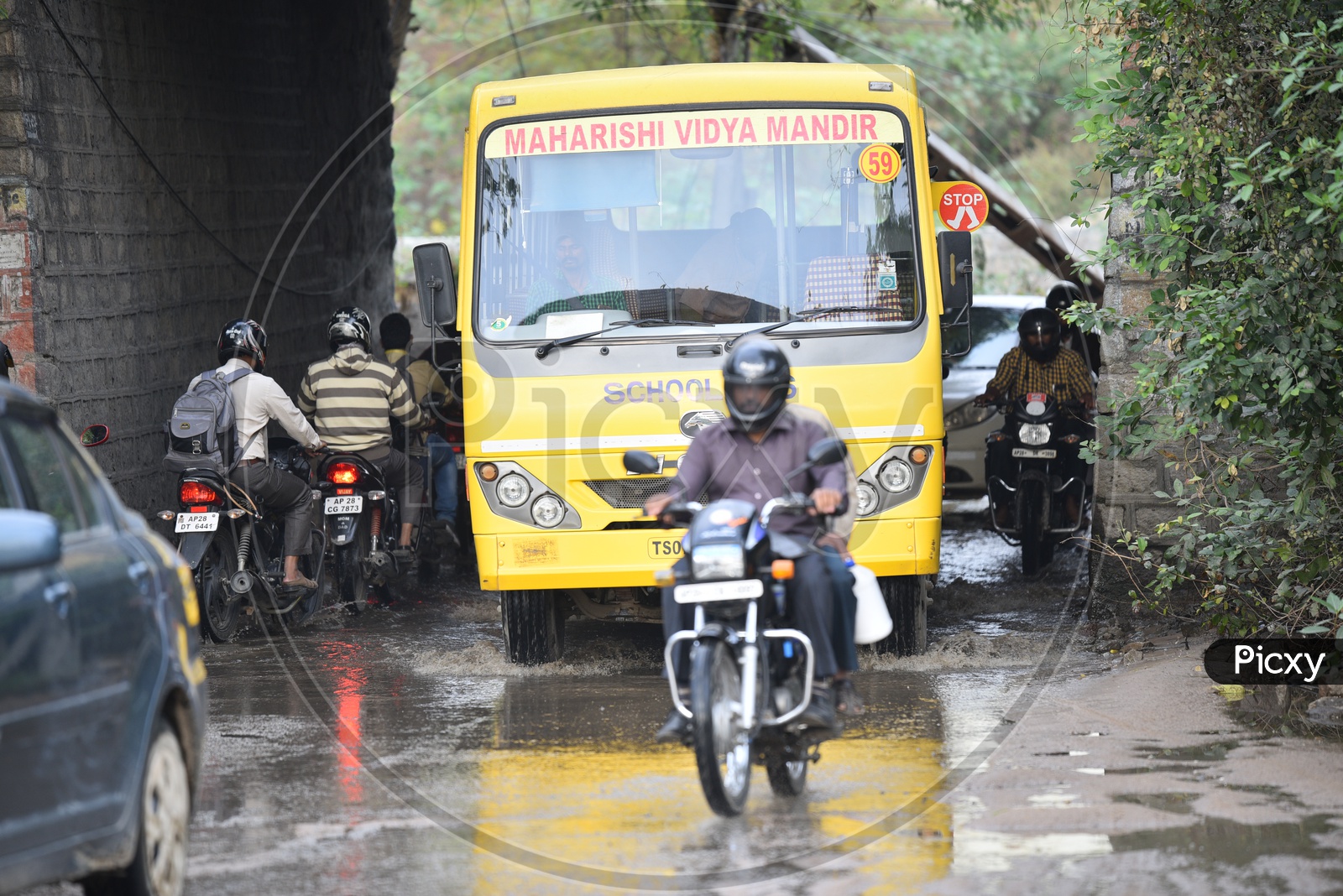 Vehicles Passing By a Railway Underpass in Hyderabad