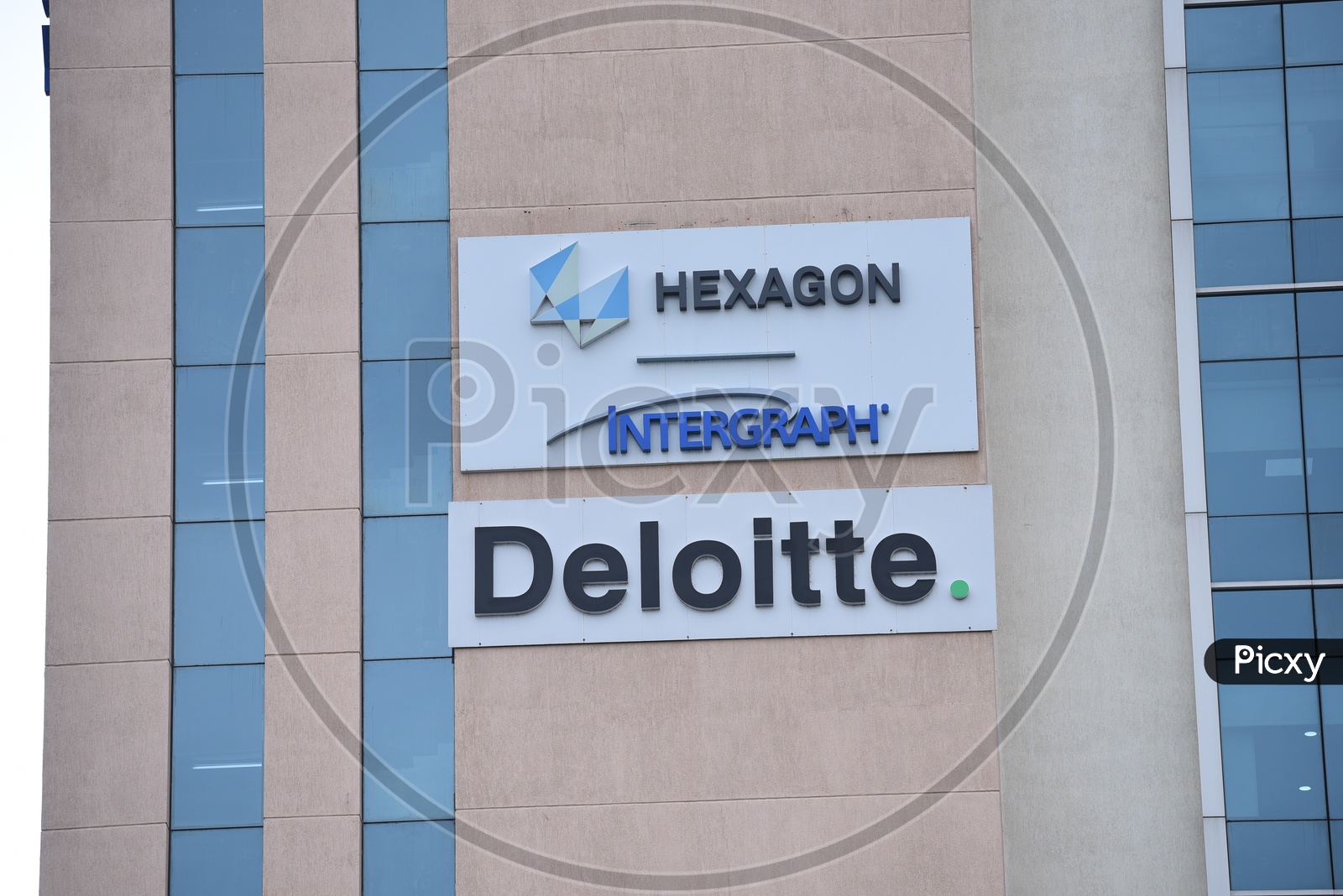 Hexagon , INTERGRAPH  and Deloitte Company Sign Boards