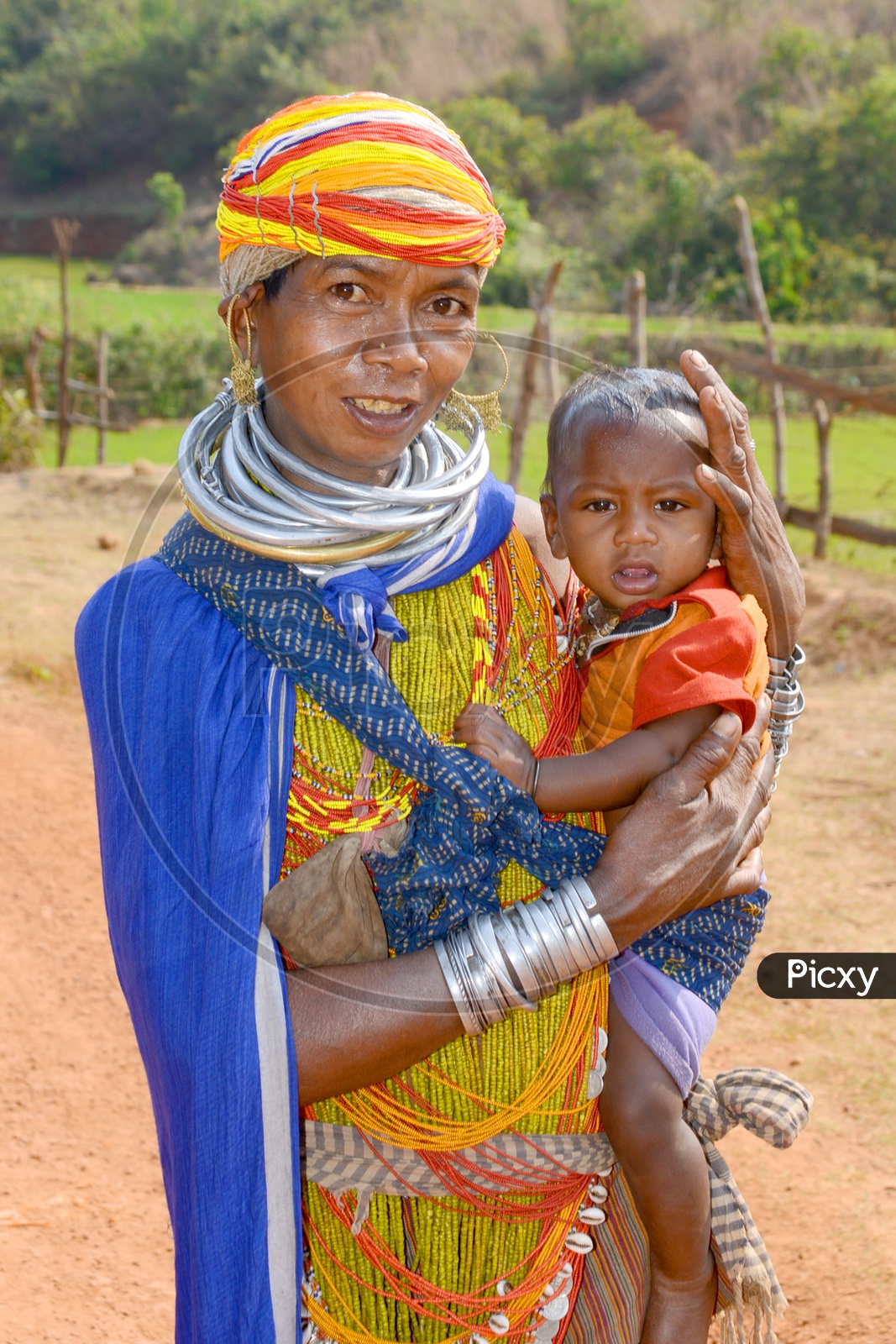 Portrait of Indian tribal Woman with Her Child In Puri , Odisha