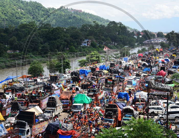 Aerial View Of The Roads in Haridwar Fully Rushed With Pilgrims