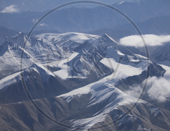 Beautiful Aerial View of Mountain Ranges  of Leh  From Flight Window